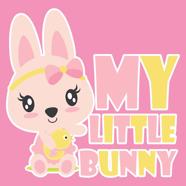 Cute baby bunny with her duck toy vector cartoon illustration for kid t shirt design, postcard, and wallpaper