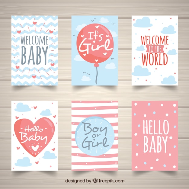 Cute baby cards collection in hand drawn style