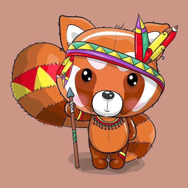 Vector cute baby cartoon panda in boho costume