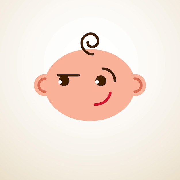 Vector cute baby cartoon vector flat icon, adorable happy and smiling child emoji.