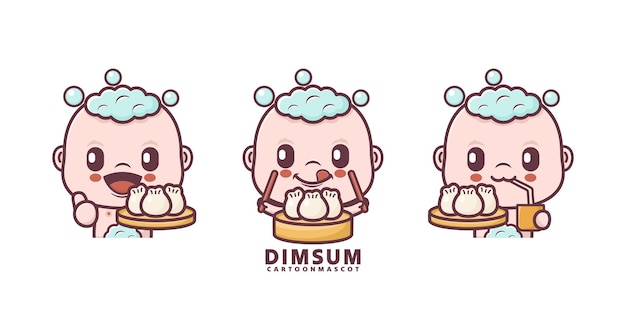 cute baby cartoon with dim sum set cartoon vector with different expressions