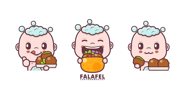 cute baby cartoon with falafel set cartoon vector with different expressions