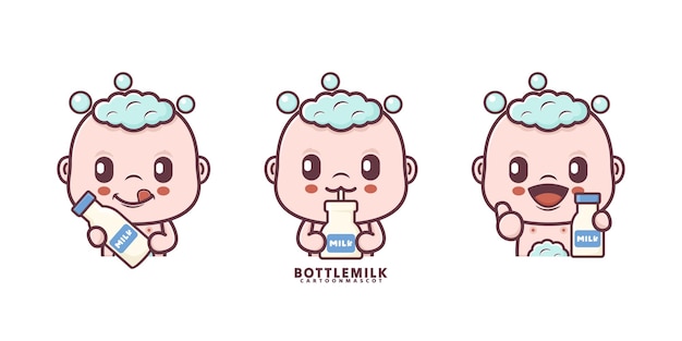 cute baby cartoon with milk set cartoon vector with different expressions