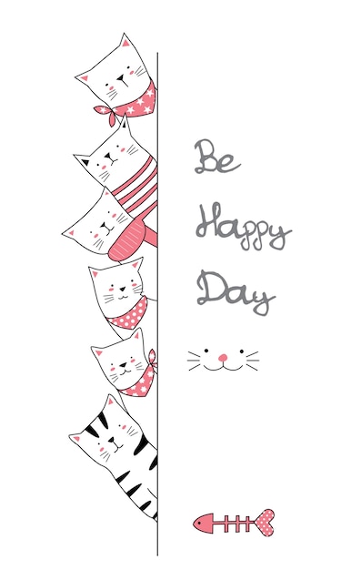 Cute baby cat cartoon hand drawn style