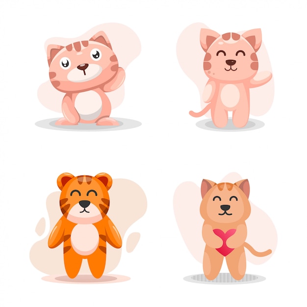 Cute baby cat cartoon mascot premium