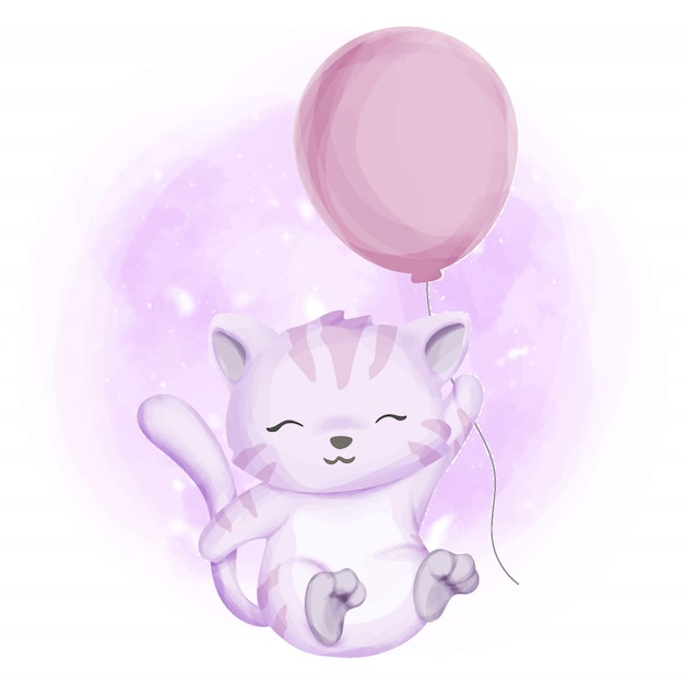 Cute baby cat holding balloon