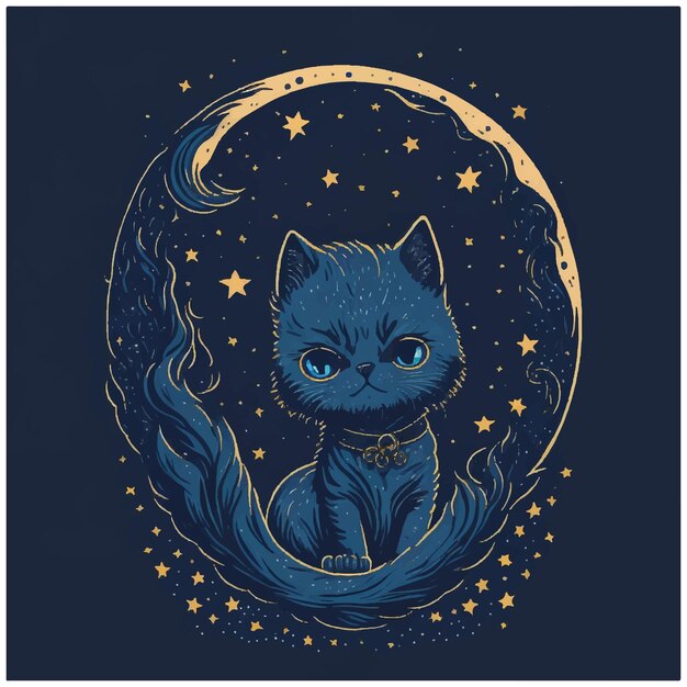 Vector cute baby cat on moon good night and sweet dreams vector illustration