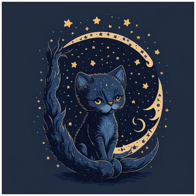 Вектор Милая кошка на луне спокойной ночи и сладких снов векторная иллюстрация