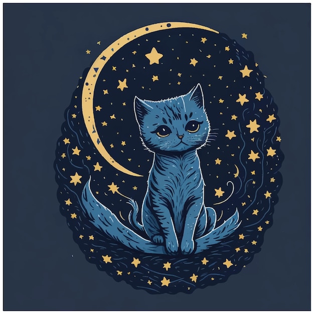 ベクトル 赤ちゃんの猫が月面を眺めている good night and sweet dreams ベクトルイラスト