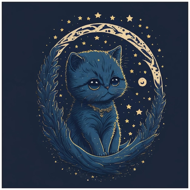 Вектор Милая кошка на луне спокойной ночи и сладких снов векторная иллюстрация