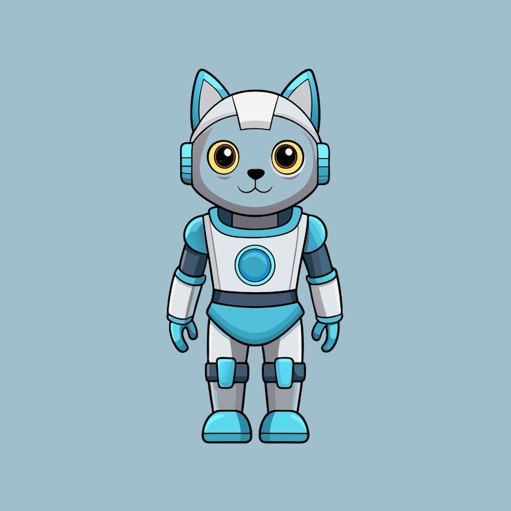 Vector cute baby cat robot cyborg cartoon or mascot logo illustration