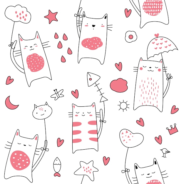 Cute baby cat seamless pattern