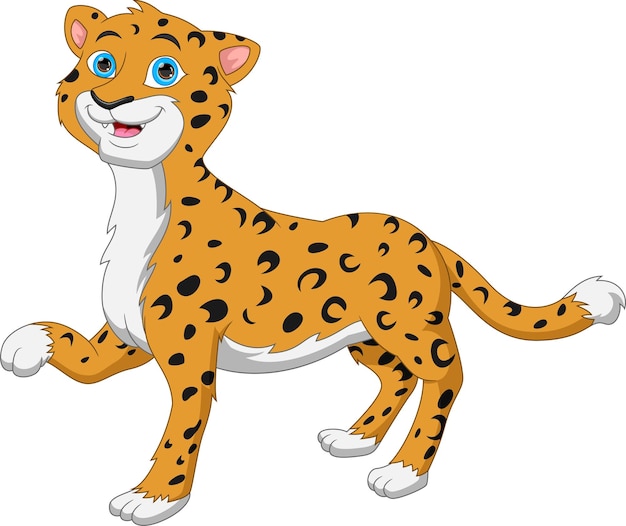 cute baby cheetah cartoon on white background