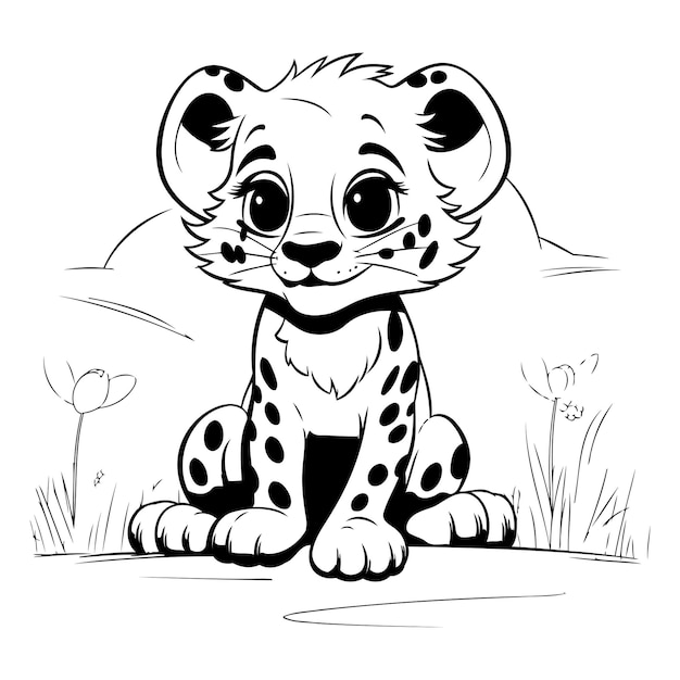Cute baby cheetah sitting in the grass Vector illustration