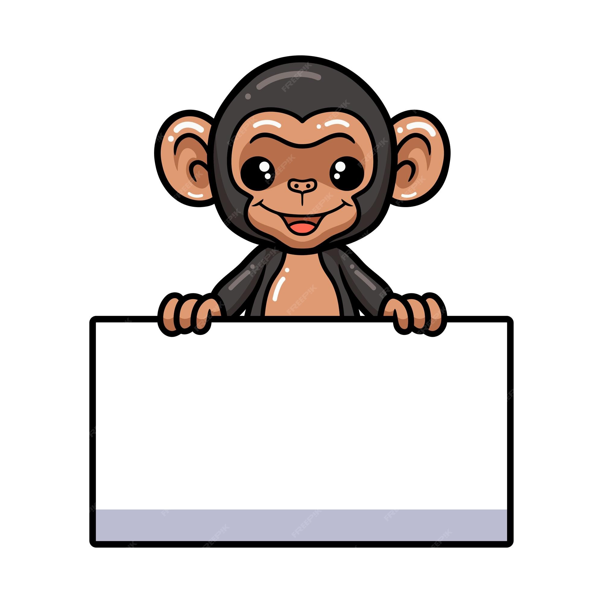 Premium Vector | Cute baby chimpanzee cartoon with blank sign