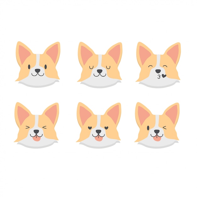 Cute baby corgi emoticon set