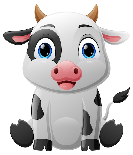 Cute baby cow cartoon sitting