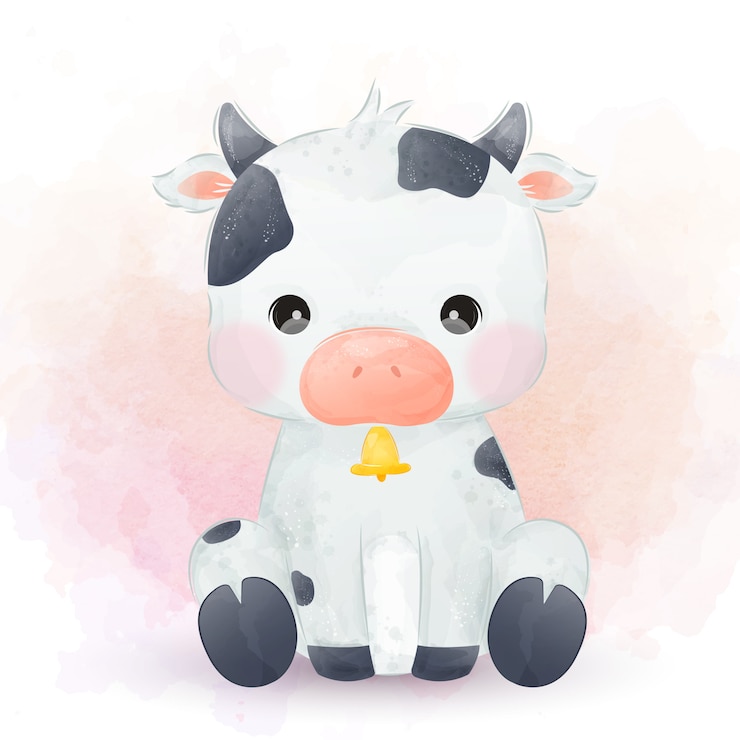 Vector cute baby cow   watercolor illustration.