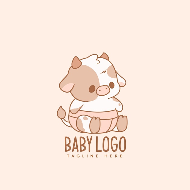 Vector cute baby cow wear diaper logo for babyshop baby product company logo