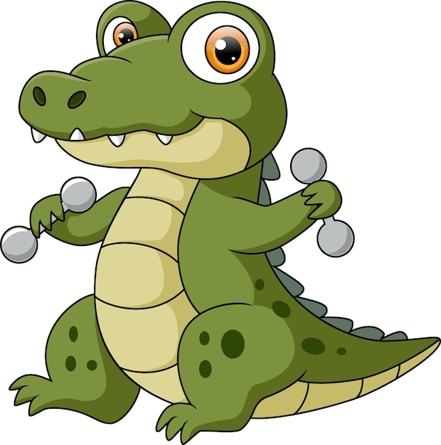 Vector cute baby crocodile cartoon lifting dumbbell