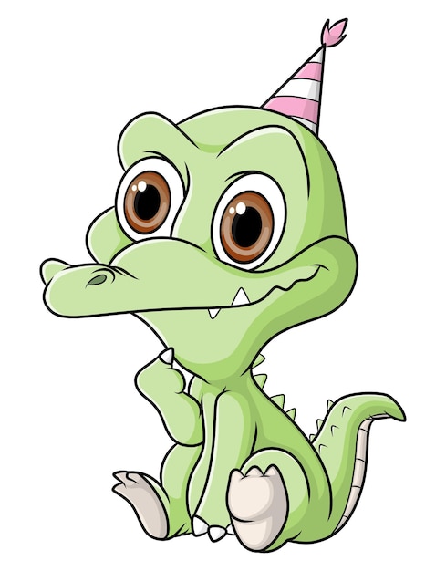 The cute baby crocodile is celebrating the birthday of illustration