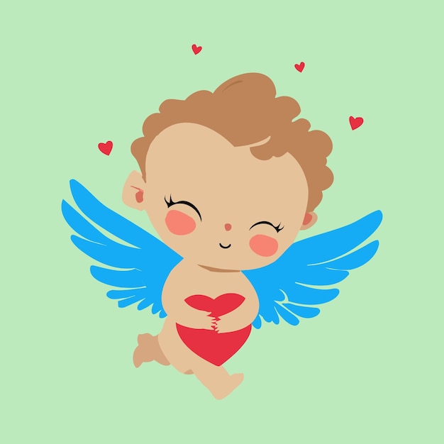 Cute baby cupid with wings and hearts vector illustration