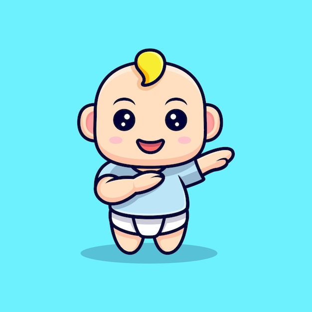 귀여운 아기 Dabbing 및 미소 블루에 고립