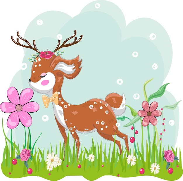 Cute baby deer cartoon hand drawn