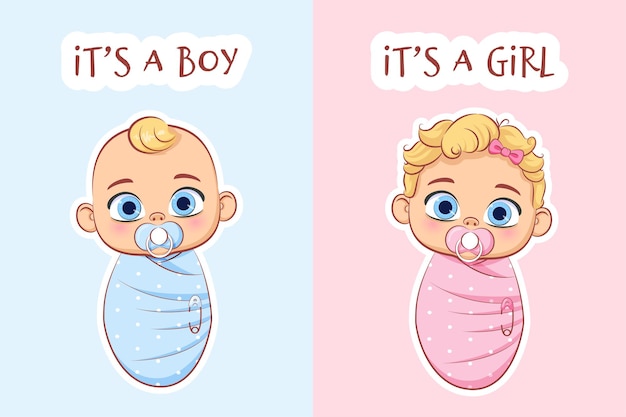 Vector cute baby in a diaper. boy and girl. a set of vector cartoon illustrations -2.