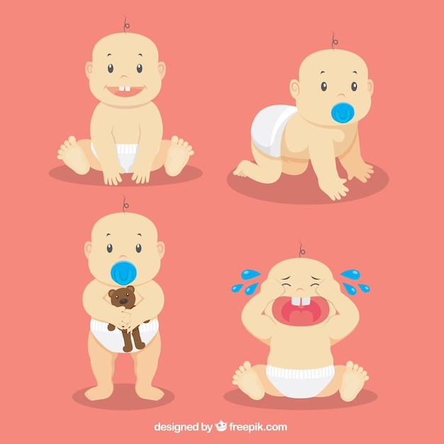 Vector cute baby in different moments