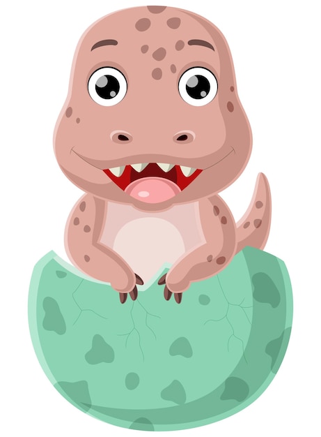 Vector cute baby dinosaur cartoon hatching from egg