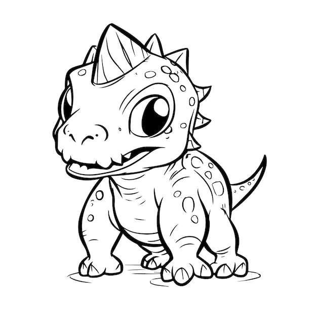 Cute Baby Dinosaur Character line art Coloring page for kids and adults cartoonish cute