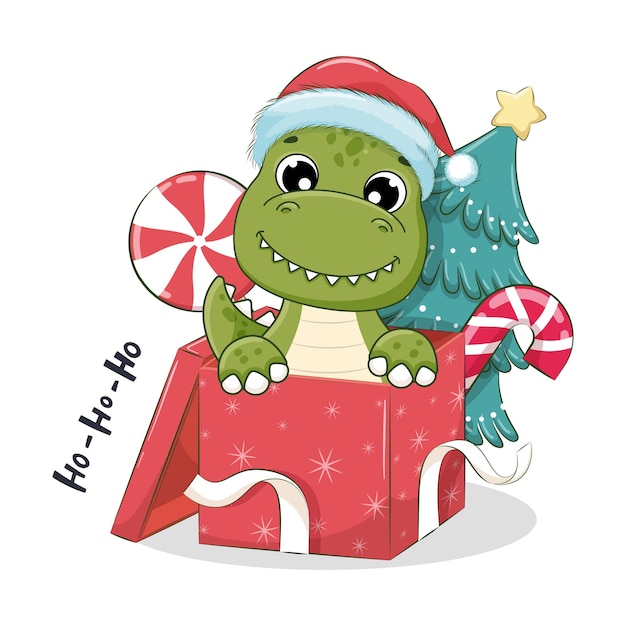 Cute baby dinosaur or dragon for Merry Christmas New year 2023