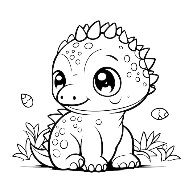 Cute baby dinosaur Vector illustration Coloring book for children