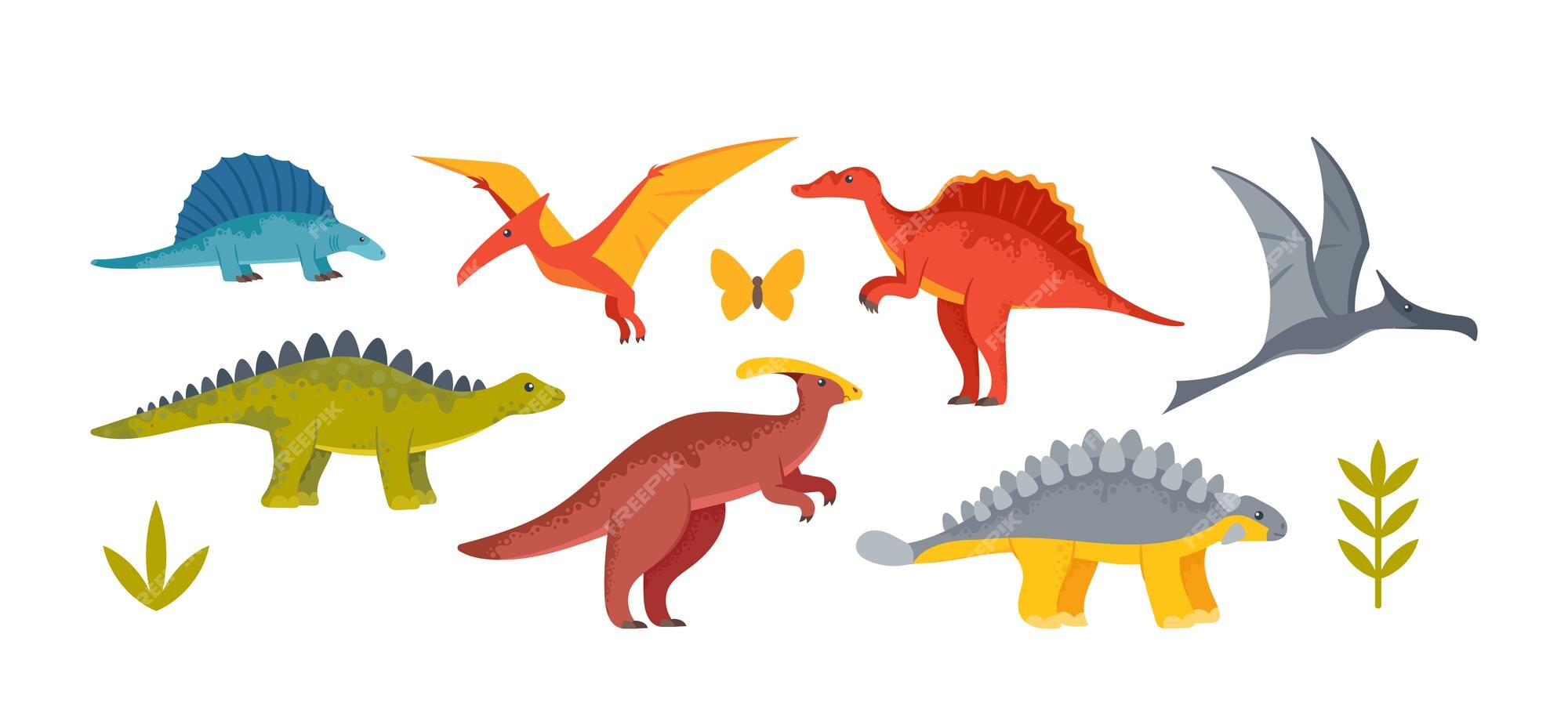 Two Cute And Funny Baby Dinosaur Characters Stegosaurus And Pterodactyloidea  Stock Illustration - Download Image Now - iStock