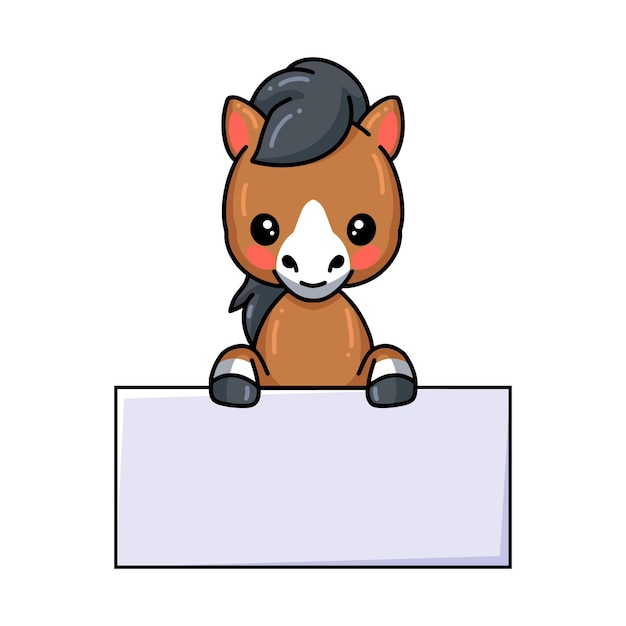 Cute baby donkey cartoon with blank sign