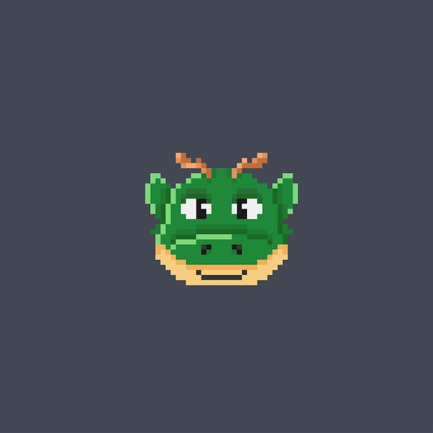 cute baby dragon head in pixel art style