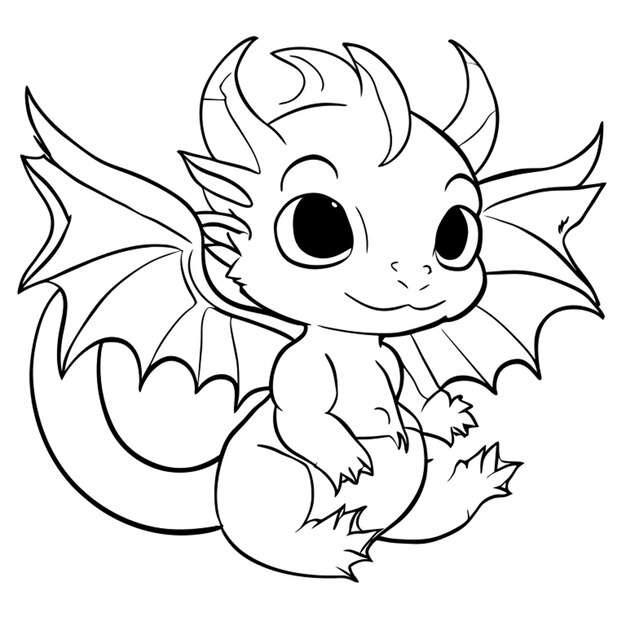 cute baby dragon vector illustration line art