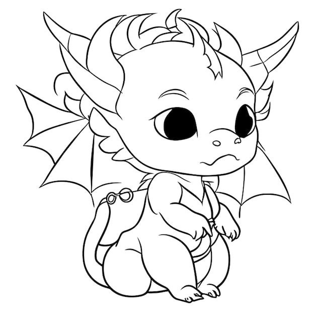 Vector cute baby dragon vector illustration line art