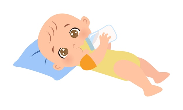 Vector cute baby drinking milk from bottle