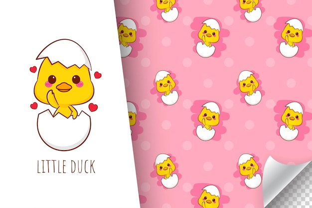 Cute baby duck cartoon character seamless pattern illustration