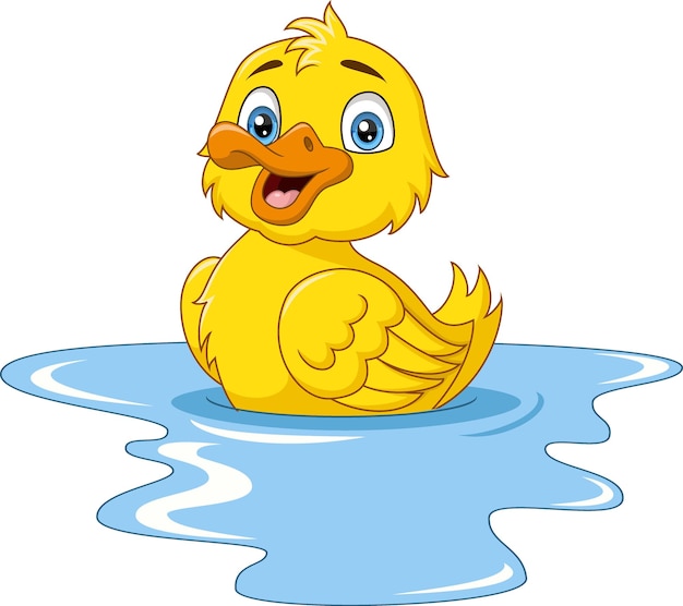 Cute baby duck cartoon floats on water