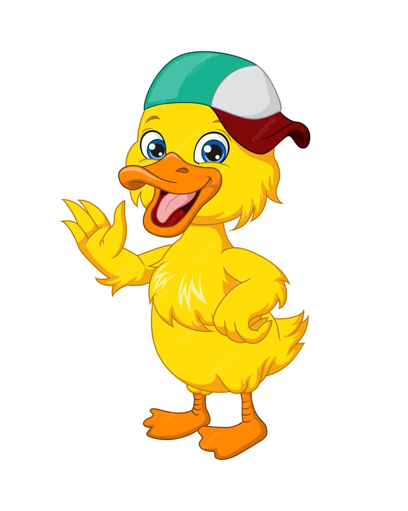 Premium Vector | Cute baby duck cartoon wearing hat waving hand