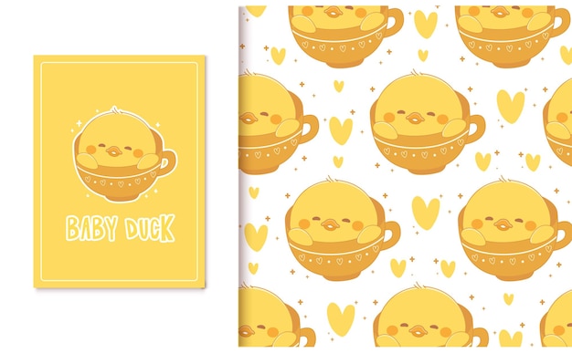 Cute baby duck doodle seamless pattern for nursery pattern and card