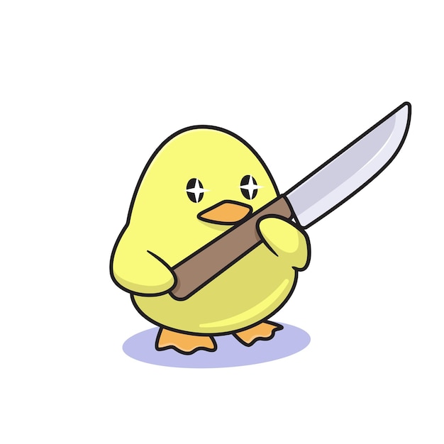 Cute baby duck holding knife illustration