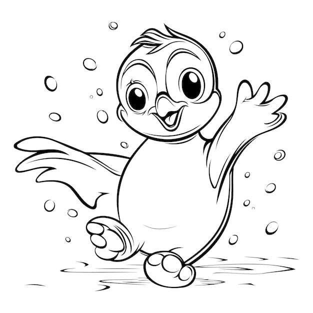 Vector cute baby duckling black and white vector illustration for coloring book