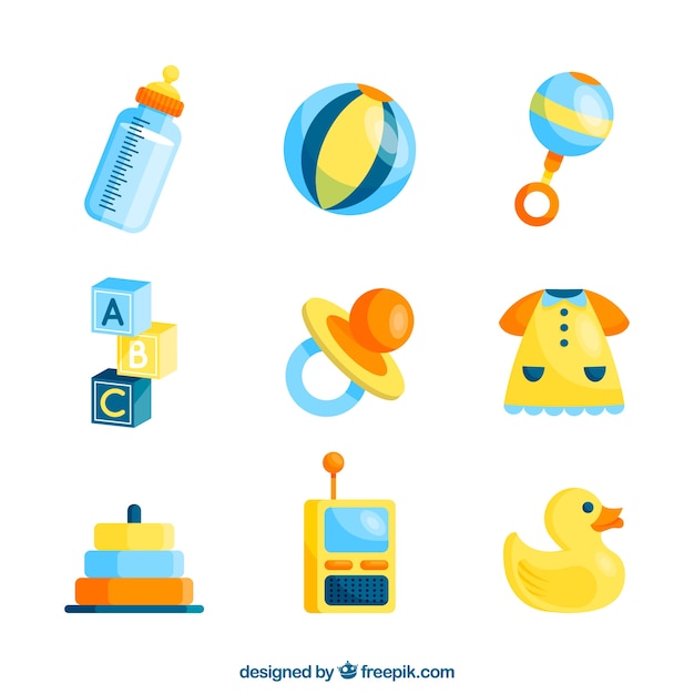 Cute baby elements collection in flat style