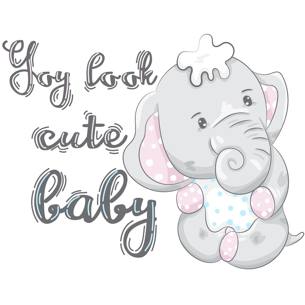 Cute baby elephant cartoon hand drawn