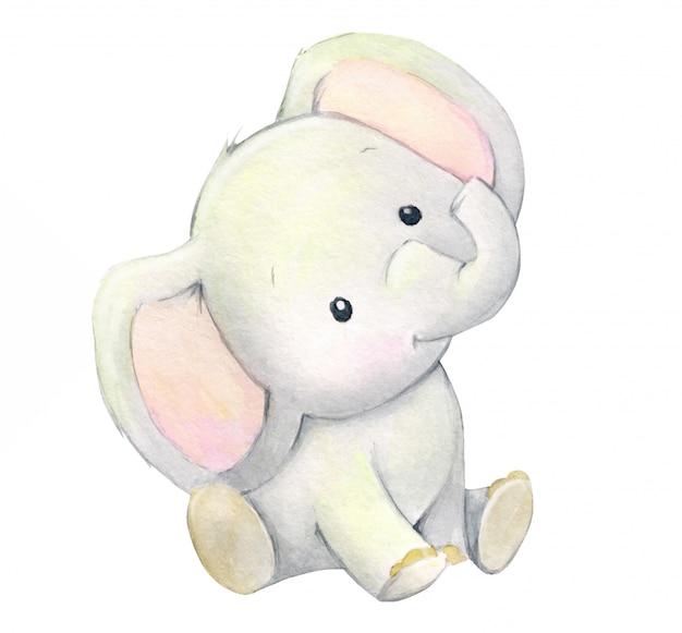 Cute baby elephant in a cartoon style. Watercolor animal, for children's holidays.