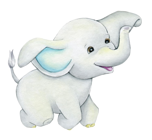 Cute baby elephant in a cartoon style Watercolor animal on an isolated background for children's holidays